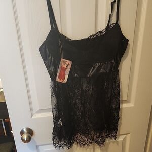 Black Lace and Satin Top